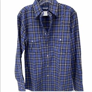 WRANGLER BLUE PLAID PEARL SNAP WESTERN SHIRT